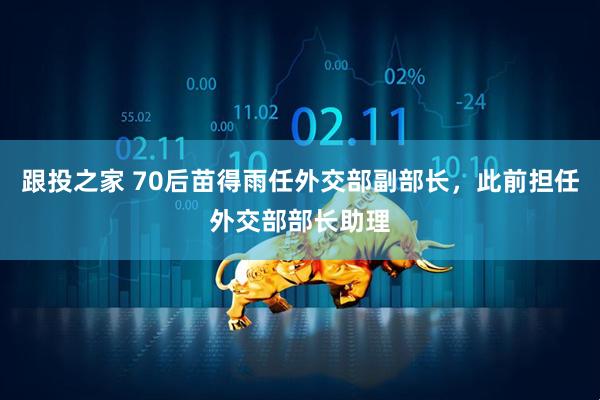 跟投之家 70后苗得雨任外交部副部长，此前担任外交部部长助理